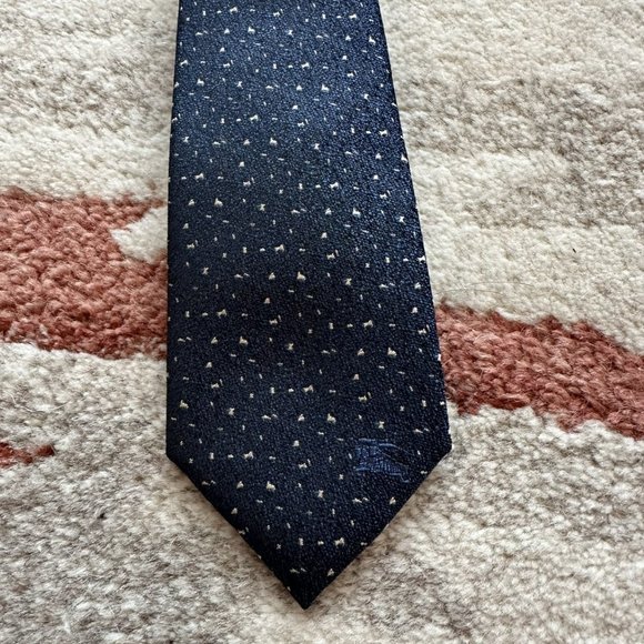 Burberry 100% Silk Constellation Dots Pattern Navy Gold Flecks - Picture 2 of 2